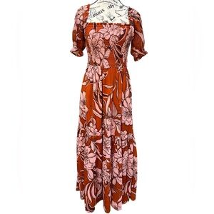 Patrons of Peace Smocked Floral Maxi Dress